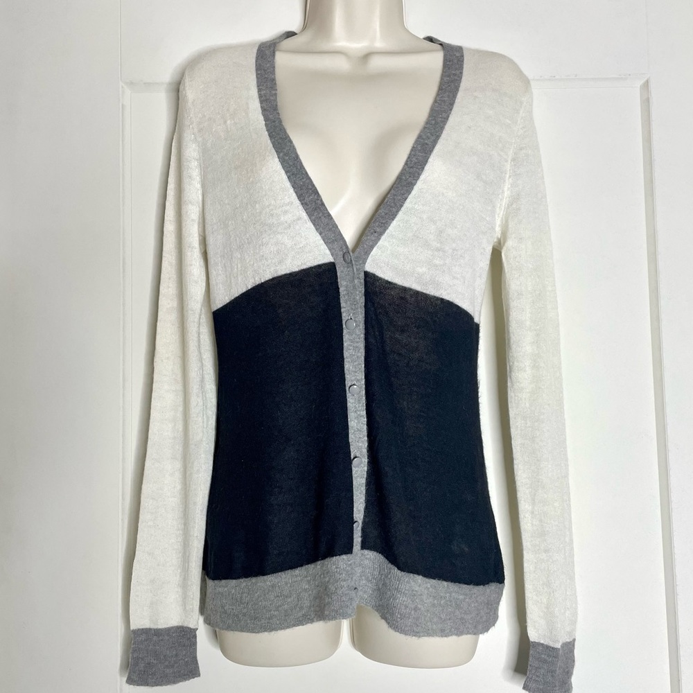 Banana Republic cardigan color block Italian yarn size S, black, cream, gray